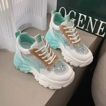 Женские кроссовки на массивном каблуке, повседневная обувь с дышащей сеткой, обувь на платформе и танкетке 9 см, Chaussures Femme, спортивная обувь для папы 35