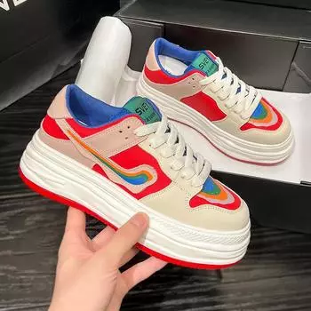 «Женские кроссовки на платформе белого цвета Mandarin Duck в европейском стиле 2023 года — повседневная, универсальная, увеличивающая рост обувь на осень» 35