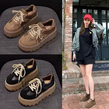 Женские кроссовки на платформе Dexun 2024 Retro — матовая кожа, увеличивающая рост, повседневная спортивная обувь для студенток M2639, single lining, 38 коричневый