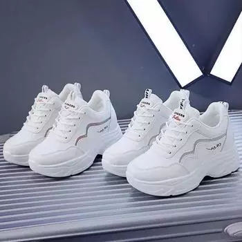 Женские кроссовки на платформе, дышащая повседневная обувь на танкетке, белые кроссовки на толстой подошве на высоком каблуке 35 серый