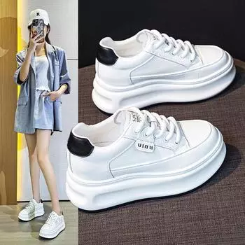 Женские кроссовки на платформе из натуральной кожи — корейский стиль для весны и осени 2025 года 39