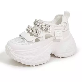Женские кроссовки на платформе из сетки со стразами 2025 - Дышащие, универсальные летние сандалии Size 37 белый