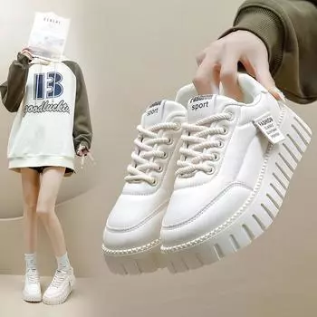 Женские кроссовки на платформе из синтетической кожи на плоской подошве, прогулочная обувь на платформе, теннисные туфли на шнуровке для женщин, удобная повседневная обувь, противоскользящие кроссовки 39