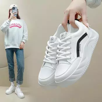 Женские кроссовки на платформе из синтетической кожи на плоской подошве, прогулочная обувь на платформе, теннисные туфли на шнуровке для женщин, удобная повседневная обувь, противоскользящие кроссовки 35
