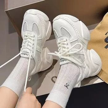 Женские кроссовки на платформе, летние, теннисные, женские, на толстой подошве, модные, сетчатые, для активного отдыха, на шнуровке 35 чёрный