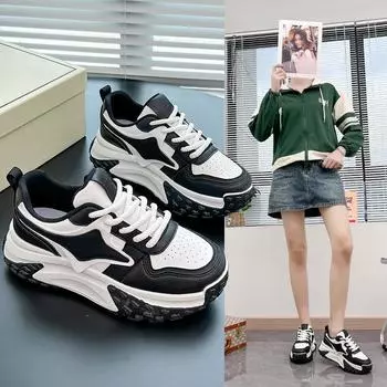 Женские кроссовки на платформе, модные нескользящие дышащие прогулочные туфли на шнуровке, спортивная обувь, повседневные кроссовки из искусственной кожи для бега для женщин 35