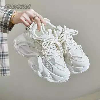 Женские кроссовки на платформе, новые, весна-осень, повседневные, массивные, женские, вулканизированные, бежевые, черные, на шнуровке, спортивные, теннисные, Zapatillas 35 бежевый