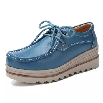 Женские кроссовки на платформе, обувь из натуральной кожи, повседневная обувь, женские удобные лоферы на толстой подошве на плоской подошве 35 чёрный