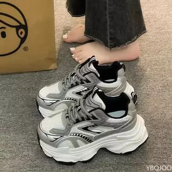 Женские кроссовки на платформе, осенние новые модные повседневные спортивные туфли на шнуровке, женская нескользящая обувь для ходьбы, женская вулканизированная обувь 35 серый