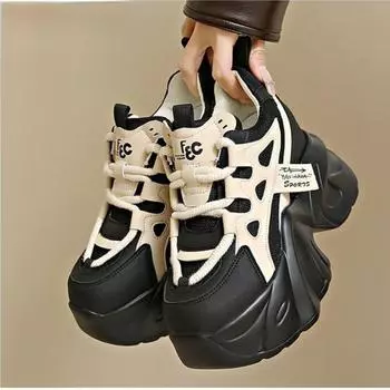 Женские кроссовки на платформе, осенняя спортивная обувь на шнуровке для папы, повседневная обувь с высоким берцем на массивном каблуке, женские белые туфли в сетку с толстой подошвой 34 розовый