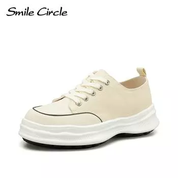 Женские кроссовки на платформе, парусиновая обувь на плоской подошве со шнуровкой, дышащая повседневная обувь на толстой подошве 35 бежевый