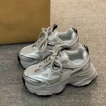 Женские кроссовки на платформе, плоские туфли, кроссовки, женские кроссовки на толстой подошве, модная повседневная обувь, теннисные туфли на вулканизированной подошве 35 серебряный