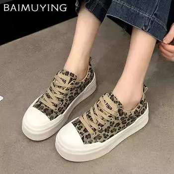 Женские кроссовки на платформе с леопардовым принтом, дизайнерские туфли на плоской подошве, повседневная обувь, спортивная обувь на шнуровке, 2024, тренд, осень, для ходьбы, Mujer Zapatos 35 коричневый
