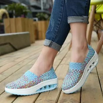Женские кроссовки на платформе Slip-on, разноцветные плетеные туфли на танкетке из вулканизированной стали, весна-осень, повседневные плетеные дышащие кроссовки Tenis 35