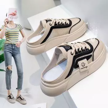Женские кроссовки на платформе в корейском стиле 2025 года белого цвета: Дышащий, повседневный, увеличивающий рост уличный стиль SH102 40 хаки