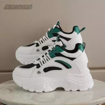 Женские кроссовки на платформе, весенние и осенние, женская обувь на толстой подошве, повседневная, разноцветная, со шнуровкой, спортивная обувь для женщин 35