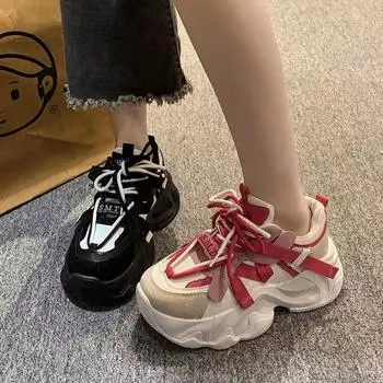 Женские кроссовки на платформе весна-осень женская повседневная спортивная обувь трендовые дышащие кроссовки дизайн толстая подошва износостойкая обувь 35 красный