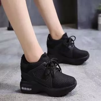 Женские кроссовки на платформе, женская обувь на танкетке, дышащая сетка, каблук 9 см, женская обувь для ходьбы, Zapatillas De Mujer 35 чёрный