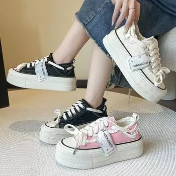 Женские кроссовки на плоской подошве, новый стиль, дышащая парусиновая обувь с цветочным принтом, осенние универсальные студенческие кроссовки на толстой платформе, Zapatillas Mujer 35 бежевый
