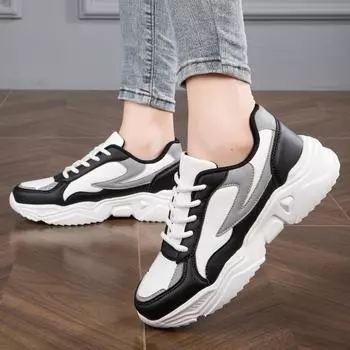 Женские кроссовки на плоской подошве с цветными блоками, повседневные низкие кеды для скейтбординга с круглым носком, универсальная спортивная обувь для ходьбы 35