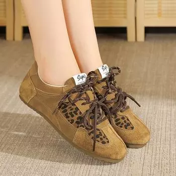 Женские кроссовки на плоской подошве с леопардовым принтом, спортивная обувь, зимняя новая брендовая тенденция, повседневная обувь для бега и ходьбы, модная обувь на шнуровке Mujer Zapatos 35