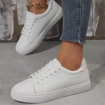 Женские кроссовки на шнуровке из кожи 2025 года, повседневная обувь больших размеров белого и черного цвета для студентов 37 белый