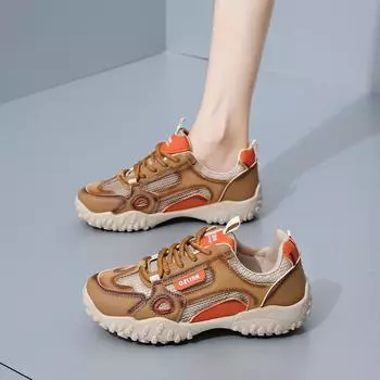 Женские кроссовки на шнуровке, нескользящие, для ходьбы, из искусственной кожи, удобные кроссовки для бега и тенниса, женские повседневные дышащие туфли для папы с вырезом сверху 35 бежевый