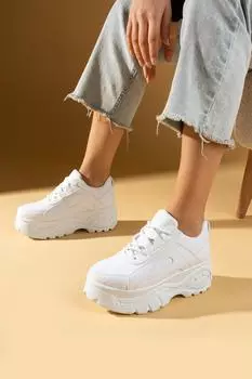 Женские кроссовки на шнуровке с высокой подошвой 54-0142-24