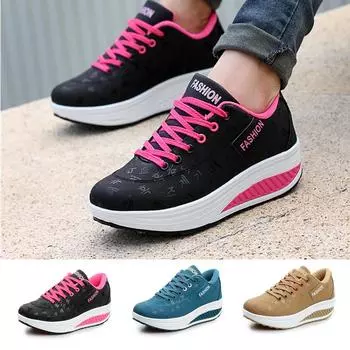 Женские кроссовки на танкетке, модные повседневные удобные прогулочные туфли с толстой подошвой