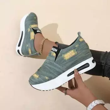 Женские кроссовки на танкетке с цветочной вышивкой, женские сетчатые кроссовки без шнуровки, повседневная удобная обувь на каблуке, женские размеры 35–42 35 синий