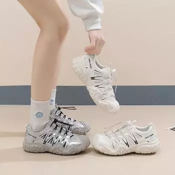 Женские кроссовки на толстой платформе, кроссовки на шнуровке, удобные нескользящие кроссовки из искусственной кожи для ходьбы и тенниса, легкие спортивные туфли для папы для женщин 35 бежевый