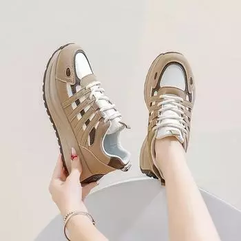 Женские кроссовки на толстой платформе, легкие кроссовки для бега для женщин, повседневная удобная обувь для ходьбы, дышащие теннисные кроссовки со шнуровкой 35 бежевый