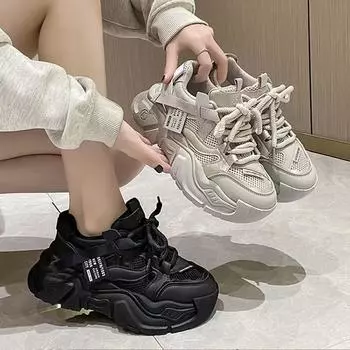Женские кроссовки на толстой платформе, модные, осенние, новые, черные, на платформе, кроссовки для женщин, нескользящая, толстая подошва, спортивная обувь 35