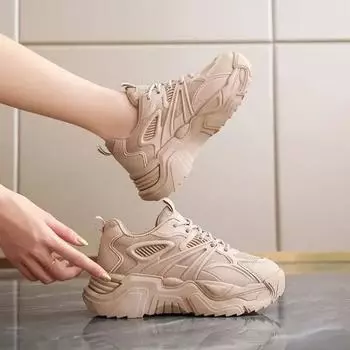 Женские кроссовки на толстой платформе, модные туфли из искусственной кожи с толстой подошвой, вулканизированные туфли, женские дизайнерские повседневные туфли со шнуровкой, дышащие 35 белый