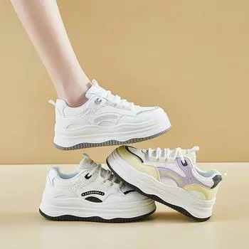 Женские кроссовки на толстой платформе, повседневные кроссовки из искусственной кожи для женщин, нескользящие кроссовки на шнуровке, удобные теннисные туфли на весну и осень 35