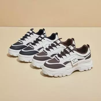 Женские кроссовки на толстой платформе, повседневные нескользящие кроссовки из искусственной кожи для ходьбы, удобные кроссовки для бега для женщин, легкие теннисные туфли на шнуровке 35 коричневый