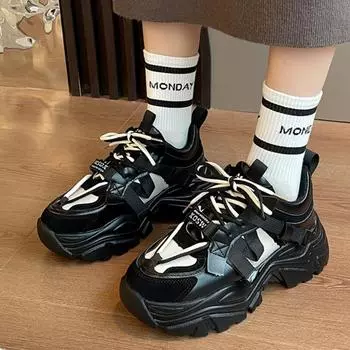 Женские кроссовки на толстой подошве 2024 года, весна-осень, новый стиль, женская мода, повседневная обувь на плоской подошве, для фитнеса и активного отдыха, черная спортивная обувь, лето 35 белый