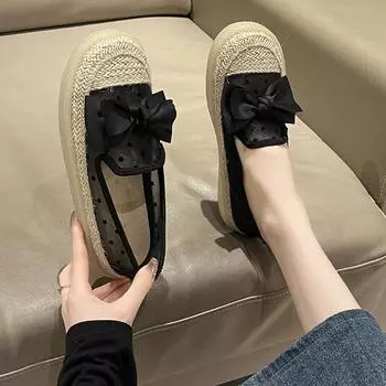 Женские кроссовки на толстой подошве, большой размер 36-43, сетчатые повседневные женские кроссовки, дышащие, в горошек, рыбацкие туфли 35 чёрный