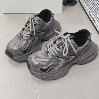 Женские кроссовки на толстой подошве для бега и отдыха 2025 года — мягкие, универсальные для весны/осени Size 39 темно-серого