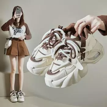Женские кроссовки на толстой подошве, дышащая спортивная обувь на платформе для женщин, модная обувь на вулканизированной толстой подошве 35 коричневый