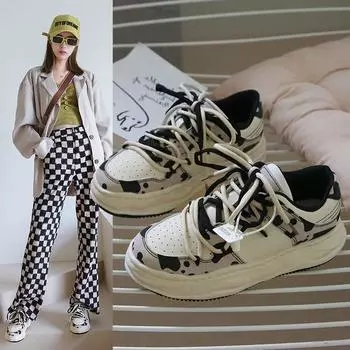 Женские кроссовки на толстой подошве, леопардовые вулканизированные повседневные кроссовки на массивном каблуке для женщин, осень-зима, женские 35 белый