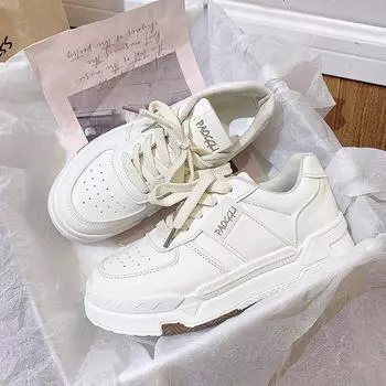 Женские кроссовки на толстой подошве, осенние, новые, на платформе, с круглым носком, на шнуровке, женские кожаные туфли, повседневные, спортивные, однослойные туфли 35