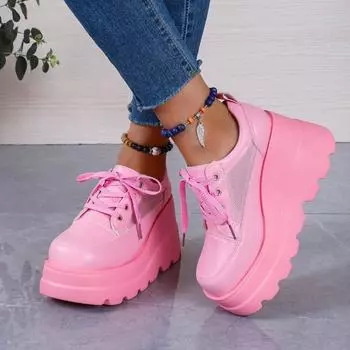 Женские кроссовки на толстой подошве, розовые женские туфли, обувь для скейтбординга, летние удобные женские кроссовки на шнуровке, женская обувь на танкетке 35 розовый