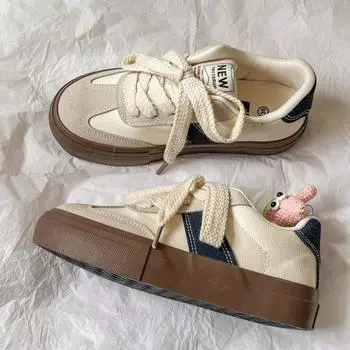 Женские кроссовки на толстой подошве в стиле ретро, немецкие, с круглым носком, повседневные, спортивные, скейтбордные, из коллекции осени 2024 года 35