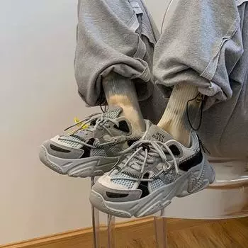 Женские кроссовки на толстой подошве, вулканизированная обувь на платформе, модные дышащие повседневные кроссовки для женщин и женщин 35 чёрный