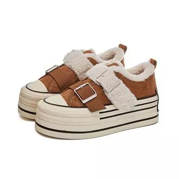 Женские кроссовки на толстой подошве, зимние нескользящие повседневные женские туфли с бархатной застежкой-липучкой, женские туфли для скейтбординга 35 чёрный