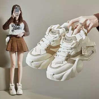 Женские кроссовки на воздушной подушке, прогулочные туфли без шнуровки, на платформе со шнуровкой, массивные повседневные спортивные теннисные туфли, легкие женские кроссовки для бега из искусственной кожи 35