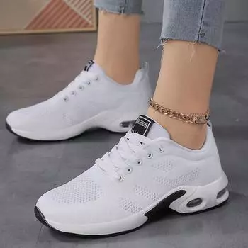 Женские кроссовки на воздушной подушке, сетчатые кроссовки для бега, спортивные туфли на шнуровке, однотонные тренировочные туфли для ходьбы, однотонные черные, белые, красные туфли, новые 35
