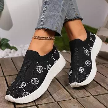 Женские кроссовки Нескользящие эластичные сетчатые дышащие плоские кроссовки Женская модная дизайнерская обувь Женские уличные легкие мокасины 36 чёрный