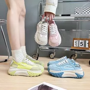 Женские кроссовки. Нескользящие дышащие кроссовки. Удобные кроссовки на платформе со шнуровкой. Массивные повседневные прогулочные туфли. Теннисная спортивная обувь для женщин. 35 бежевый